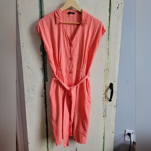 Renuar Soft Coral Collared Shirt Dress